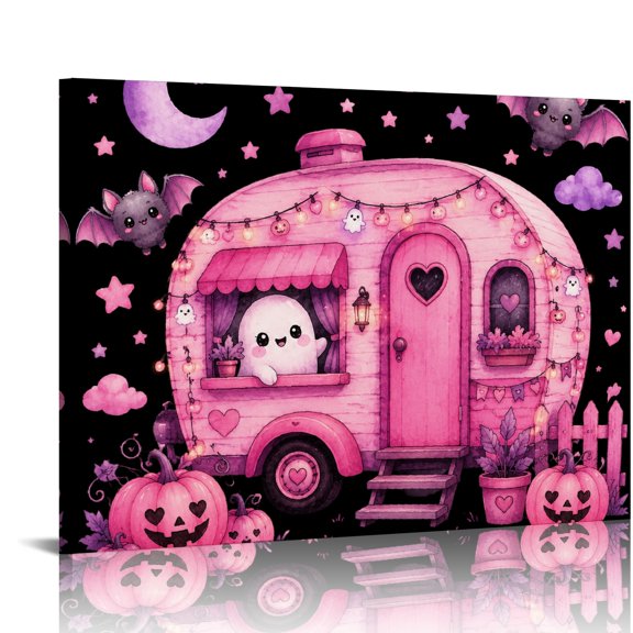 PALNKART Pink Camper   HD Print Framed Canvas Wall Art,  Ready to Hang for Bedroom Dorm  Living Room Family, Wall Art Suitable for living room, bedroom, kitchen, corridor, classroom, studio