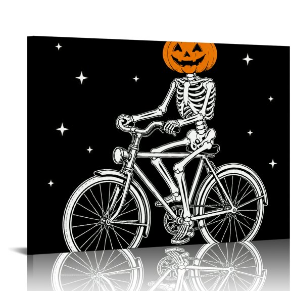 PALNKART Pumpkin Skeleton Biker  HD Print Framed Canvas Wall Art,  Ready to Hang for Bedroom Dorm  Living Room Family, Wall Art Suitable for living room, bedroom, kitchen, corridor, classroom, studio