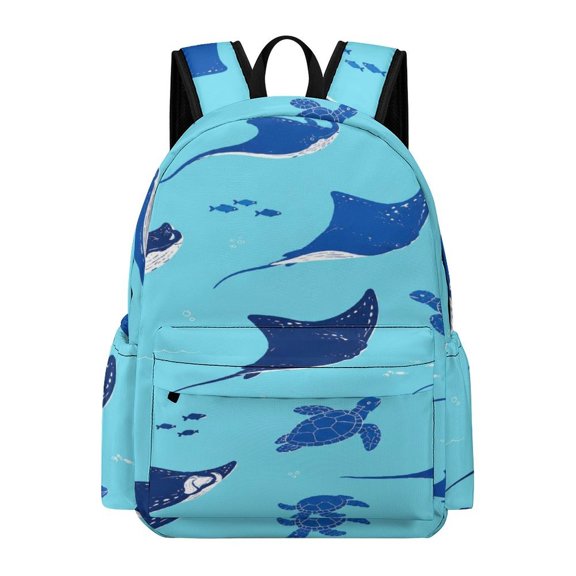 PALNKART Stingray Turtle Underwater Scene Pattern Printed Oxford Backpack, Large Capacity Laptop Backpack, Water Resistant, Travel Daypack for College Work Commuting Adults,
