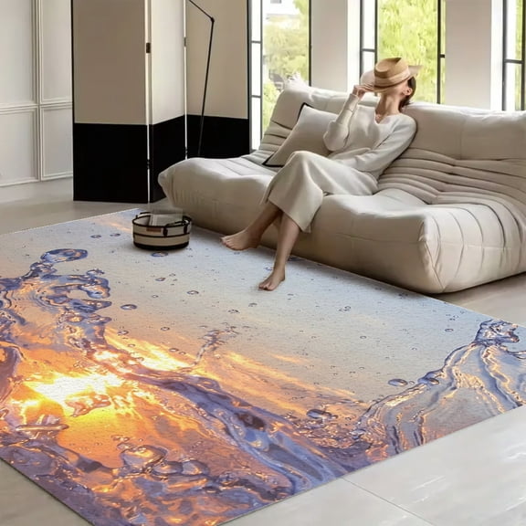PALNKART Sunlit Water Droplets soft anti slip carpet Washable Area Rug for Living Room, Non Slip Large Decor Carpet for Bedroom Dining Office