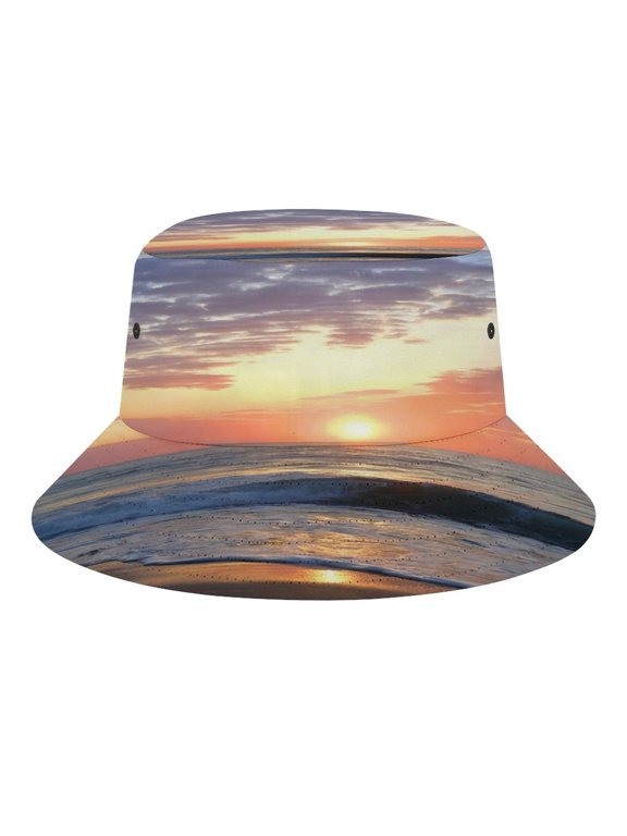 Sunset Beach Through The Open Window Bucket Hat, Soft, Printed, Packable Fisherman Sun Hat for Beach Travel Hiking Vacation, Sun Hat for Women Men,