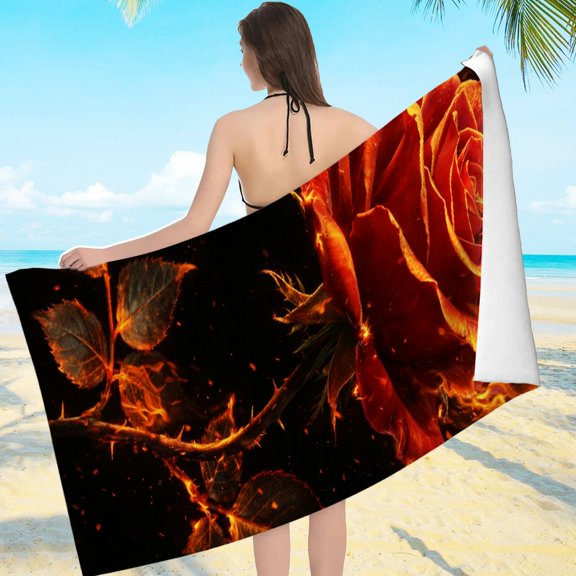 PALNKART The Burning Rose Beach Towel - Machine Washable Ultra-Soft Microfiber, Beach Pool Great Gift
