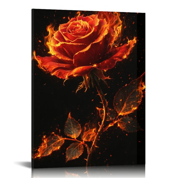 PALNKART The Burning Rose Wall Art, Vertical HD Print Framed Canvas Wall Art, Wall Art Ready Hang Bedroom Dorm Living Room
