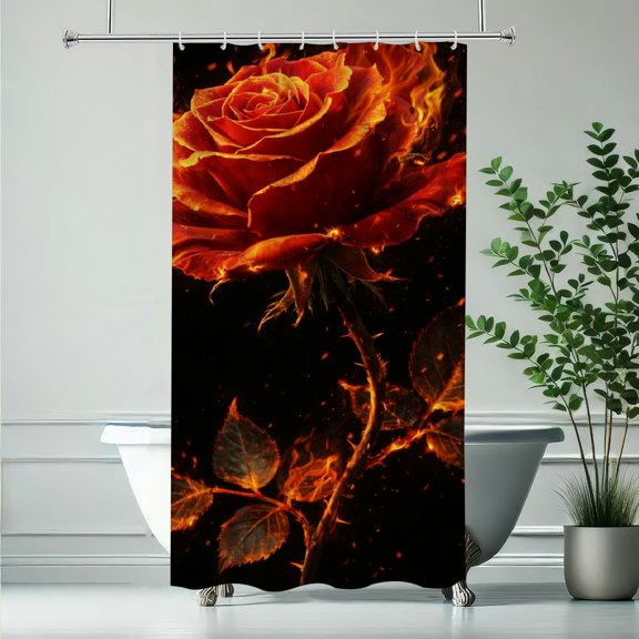 PALNKART The Burning Rose Waterproof Shower Curtain Decor with Hooks Bathroom