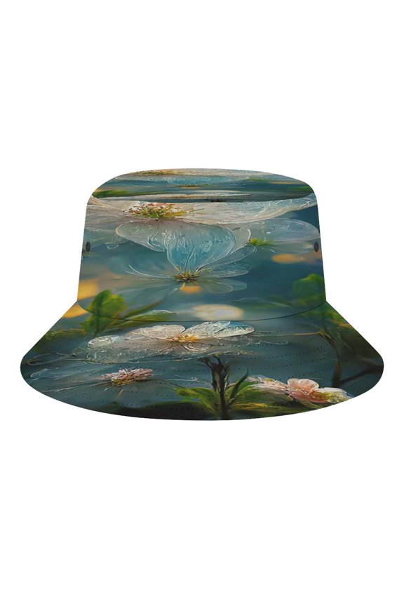 Transparent Ice Crystal Flowers Bucket Hat, Soft, Printed, Packable Fisherman Sun Hat for Beach Travel Hiking Vacation, Sun Hat for Women Men,