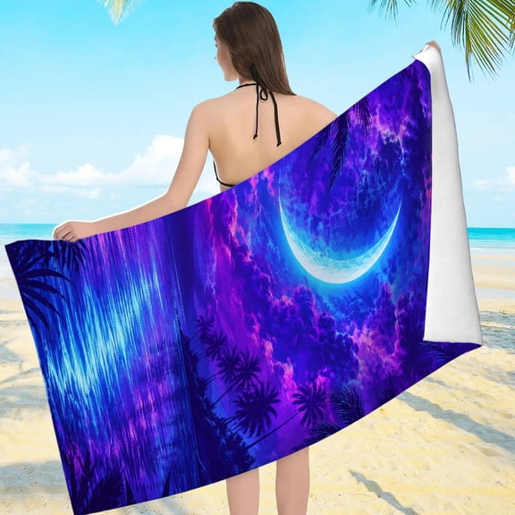 PALNKART Tropical Moon Ocean Pattern Compact Lightweight - Ultra-Soft Microfiber Machine Washable, Beach Pool Great Gift
