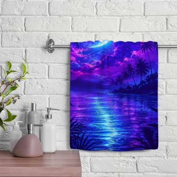 PALNKART Tropical Moon Ocean Pattern Hand Towel, 100% Polyester Absorbent Hand Towels, For Bathroom Hotel Gym Spa Funny Kitchen Towels For Kitchens Bathrooms Showers