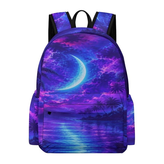 PALNKART Tropical Moon Ocean Pattern Printed Oxford Backpack, Large Capacity Laptop Backpack, Water Resistant, Travel Daypack for College Work Commuting Adults,