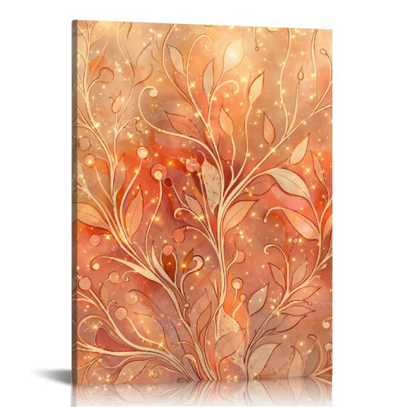 PALNKART Warm Orange Gold Leaf Pattern Vertical HD Print Framed Canvas Wall Art, Wall Art, Vertical HD Print Framed Canvas Wall Art Ready Hang Bedroom Dorm Living Room