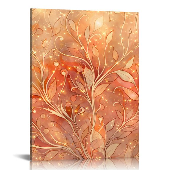 PALNKART Warm Orange Gold Leaf Pattern Wall Art, HD Print Canvas Wall Art, Wall Art Ready Hang Bedroom Dorm Living Room