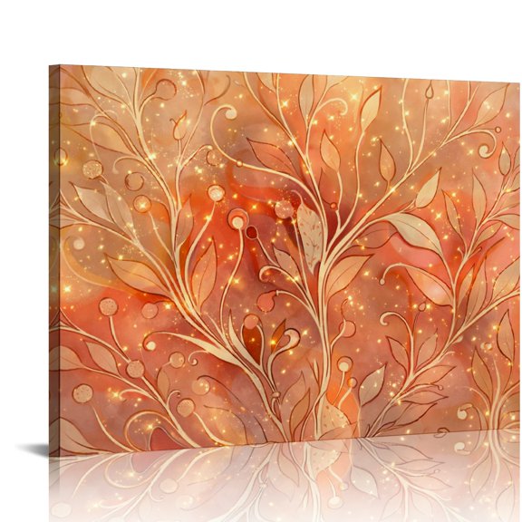 PALNKART Warm Orange Gold Leaf Pattern Wall Art, HD Print Framed Canvas Wall Art, Ready An Excellent Gift Choice Suitable For Living Room Bedroom Kitchen Classroom Studio Family