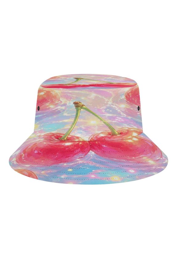 Water Cherry Fruit Pattern Bucket Hat, Soft, Printed, Packable Fisherman Sun Hat for Beach Travel Hiking Vacation, Sun Hat for Women Men,