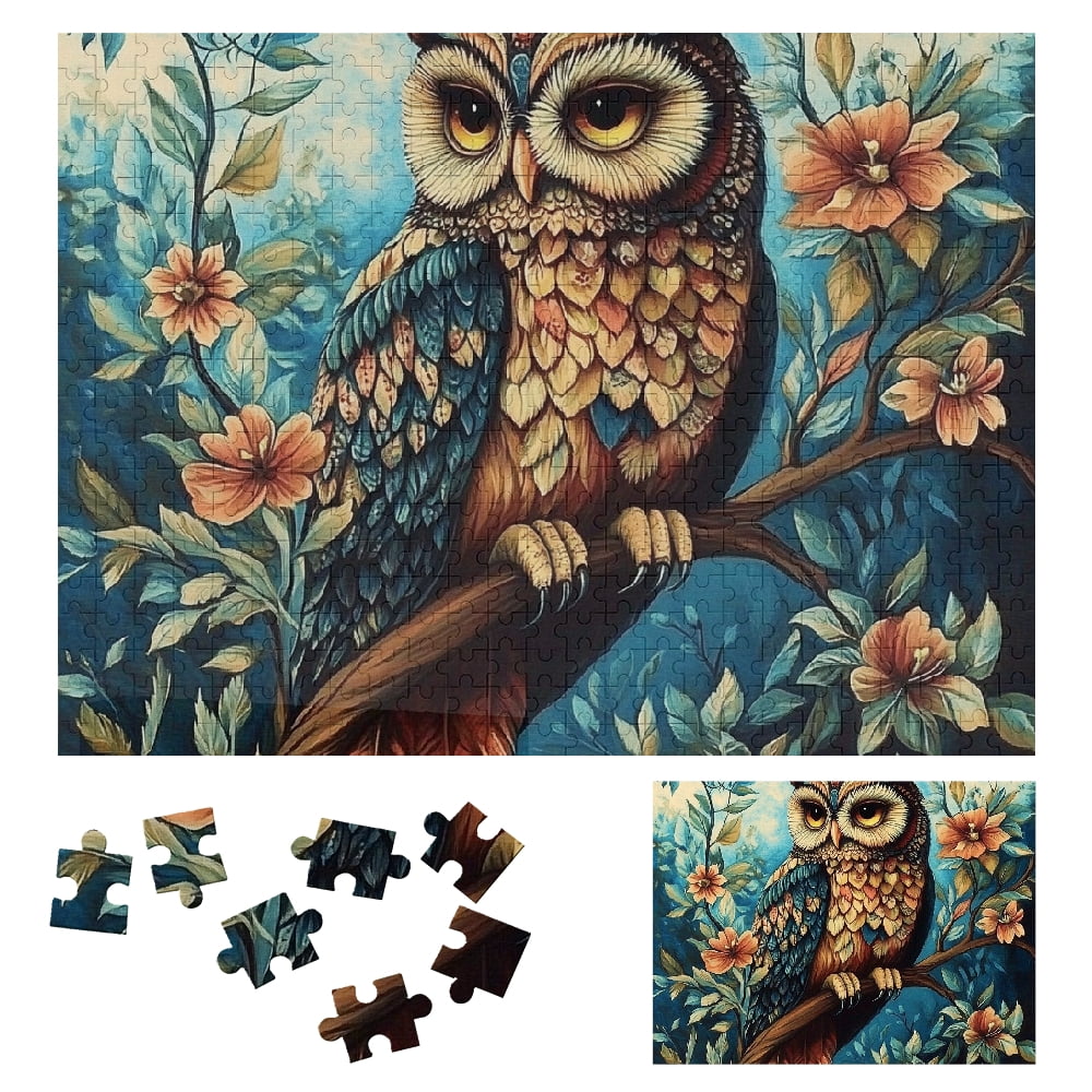PALNKART Wooden Jigsaw Puzzle Owl Tree Branch Flowers Gift 500 PCS ...