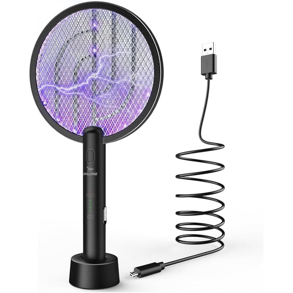 PALONE Electric Fly Swatter 3000V Bug Zapper Racket 2 in 1 Fly Swatter with 1200mAh Battery Rechargeable Mosquito Killer Lamp with 3 Layers Safety Mesh for Indoor and Outdoor