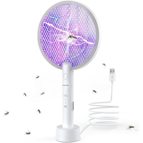 PALONE Electric Fly Swatter 3000V Bug Zapper Racket 2 in 1 Fly Swatter with 1200mAh Battery Rechargeable Mosquito Killer Lamp with 3 Layers Safety Mesh for Indoor and Outdoor