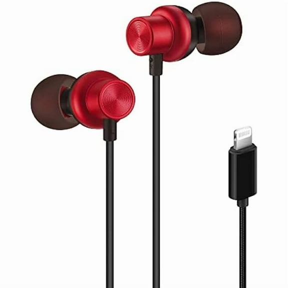 PALOVUE Lightning Headphones Magnetic in-Ear Earphones MFi Certified Earbuds with Mic Controller Compatible iPhone 13 12 11 Pro Max iPhone X XS Max XR iPhone 8 P iPhone 7 P EarflowPlus Metallic Red