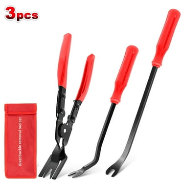 PALYTTE 3 Pcs Clip Remover Tool, Car Trim Rivet Removal Pry Tool Repair Kit with Storage Bag for Automotive Door Panel, Auto Trim Removal Tool Kit Pry Tool Set Upholstery,Dashboard,(Red)