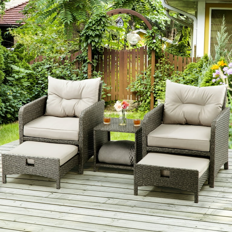 PAMAPIC 5 Piece Outdoor Patio Furniture Set with Ottomans Space Saving Wicker Chairs Gray Walmart