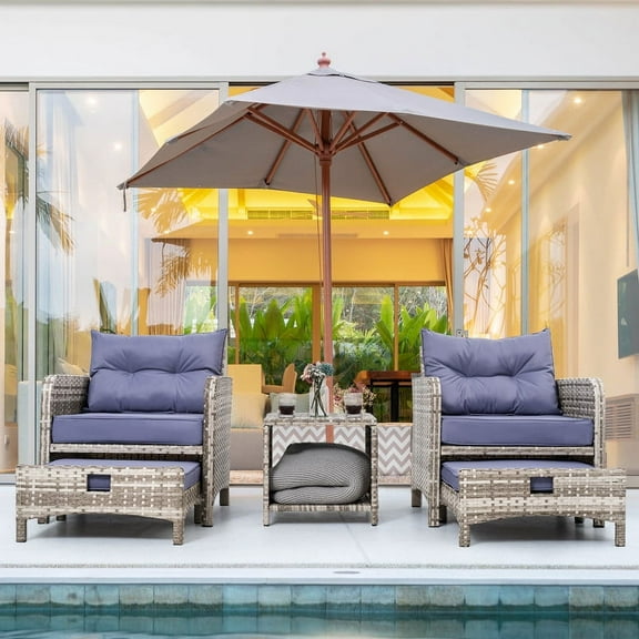 PAMAPIC 5 Pieces Wicker Patio Furniture Set Outdoor Patio Chairs with Ottomans (Purple)