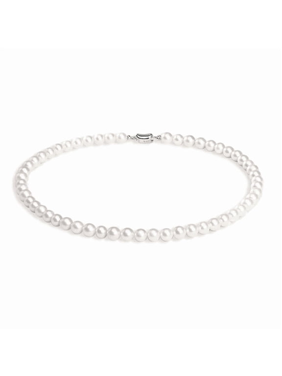 White Pearl Necklace for Women, 8-9mm Imitation Pearl Glass Bead Necklace, Elegant Pearl-Like Luster Jewelry, 17.72 Inch Classic Necklace for Wedding, Birthday and Anniversary Gifts
