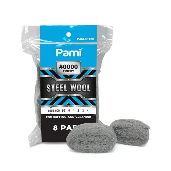 PAMI 0000 Fine Steel Wool Scrubber Pads, Pack of 8, Ultra Fine Metal Cleaning Scrub Pads for Glass & Surfaces