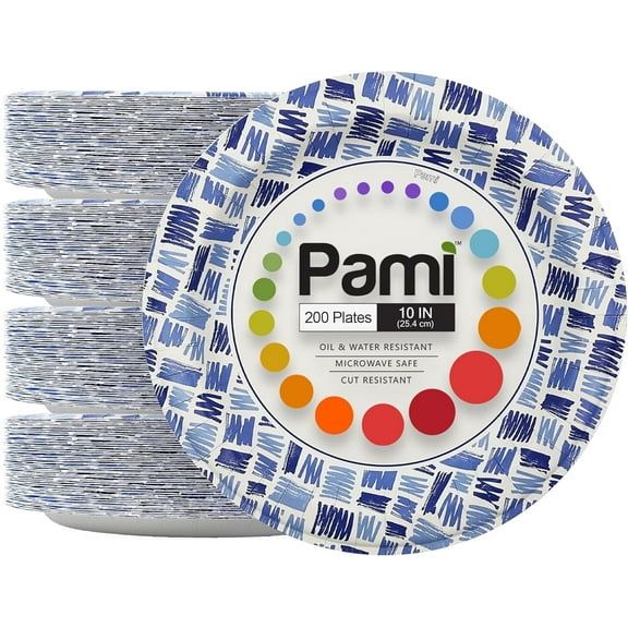 PAMI 10” Heavy Duty Paper Plates Disposable Dinner Plates Party Plates, 200-Pack