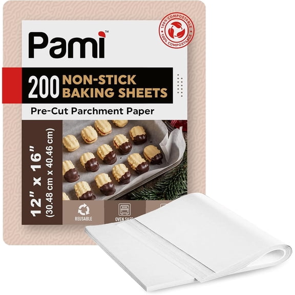 PAMI 12x16 Inch Parchment Paper for Baking, 200 Precut Non-Stick Disposable Cooking Sheets for Oven & Air Fryer Use