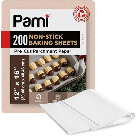 PAMI 12x16 Inch Parchment Paper for Baking, 200 Precut Non-Stick Disposable Cooking Sheets for Oven & Air Fryer Use
