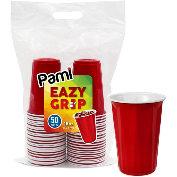 PAMI 18oz Birthday Party Cups for Kids – 50 Red Disposable Party Supplies Cups for Cold Drinks, Cocktails & Beerpong