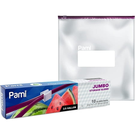 PAMI 2.5 Gallon Food Storage Bag with Slider Zipper, 10 count Expandable Bottom Leakproof Plastic Gallon Ziploc Bags