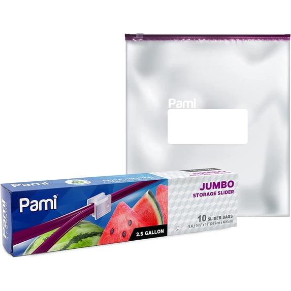 PAMI 2.5 Gallon Food Storage Bag with Slider Zipper, 10 count Expandable Bottom Leakproof Plastic Gallon Ziploc Bags