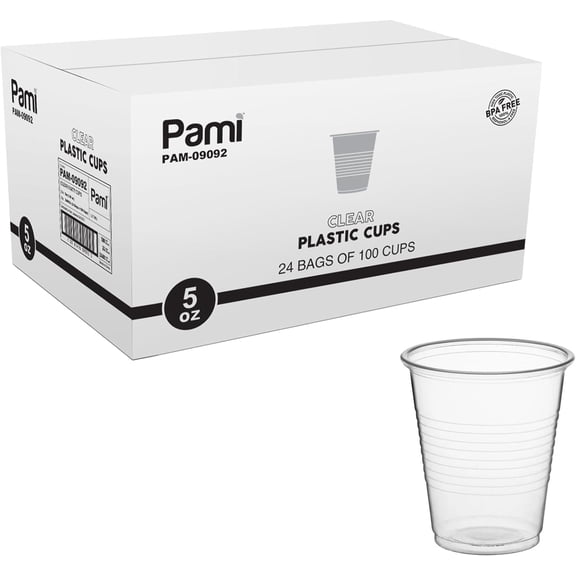 PAMI 5oz Clear Plastic Cups - Bulk Pack of 2400, Disposable Drinkware for Parties & Daily Use, BPA-Free