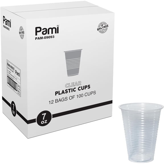 PAMI 7 Oz Clear Plastic Cups for Party Disposable Drinking Cups, 1200 Case