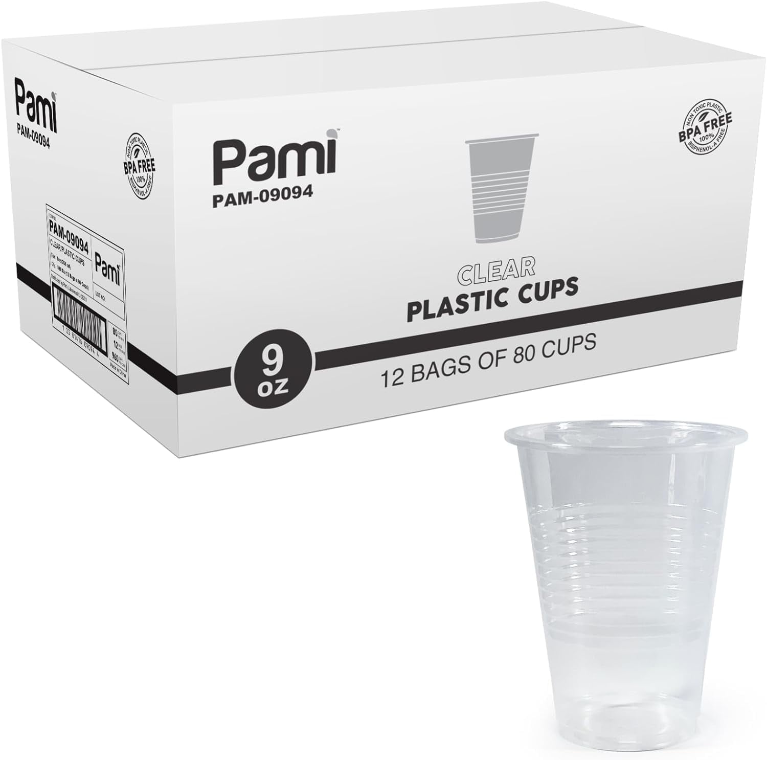 PAMI 9 Oz Clear BPA-Free Recyclable Plastic Party Cups