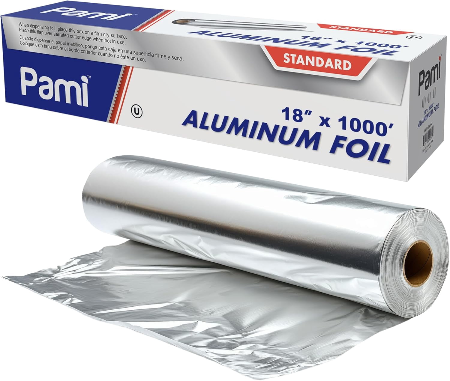 PAMI Aluminum Foil Roll, Extra Long Standard Aluminum Foil for Food Storage, Cooking, Baking & Grilling, Durable Food Grade Foil for Home & Commercial Use (18'' x 1000 Ft)