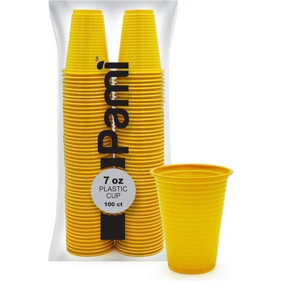 PAMI Plastic Disposable Party Cups, 100 Count, 7 oz, BPA-Free Cold Drink Cups for Events and Birthdays, Yellow