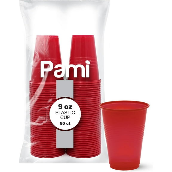 PAMI Birthday Party Cups, 80-Pack, 9oz - BPA-Free Disposable Party Cups for Drinks, Jello, and Cocktails, Red