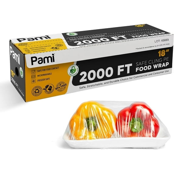 PAMI Clear Plastic Wrap 18" X 2000ft Saran Wrap with Dispenser Box for Home and Commercial Food Wrap, BPA-Free