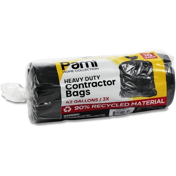 PAMI Contractor Garbage Bags Large Heavy Duty Trash Bags, 42 gal Black 10-Pack