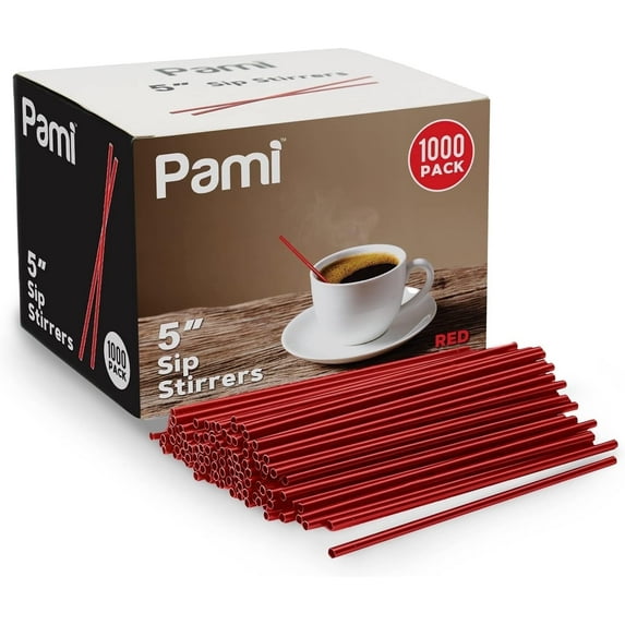 PAMI Disposable Coffee Stirrers Straws 5” Sip Stir Sticks Drink Stirrer, Red 1000-Pack