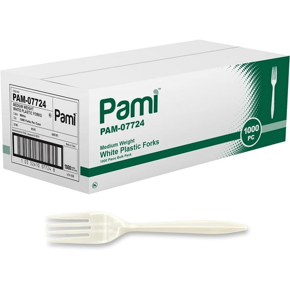 PAMI Disposable Forks Medium Weight Plastic Forks Bulk Utensils, 1000-Pack