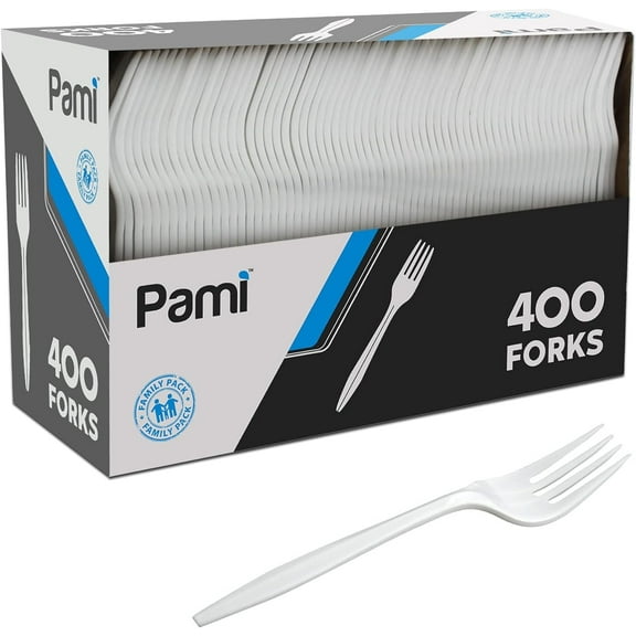 PAMI Disposable Forks Medium Weight Plastic Forks Bulk Utensils, 400-Pack