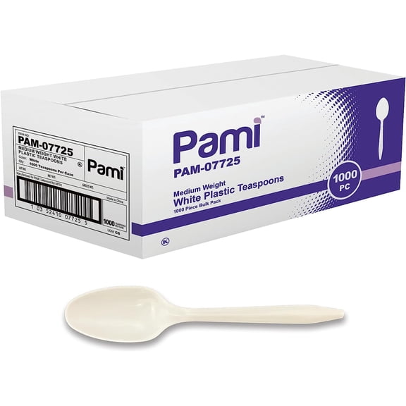 PAMI Disposable Teaspoons Medium Weight Coffee Spoons Plastic Utensils, 1000-Pack