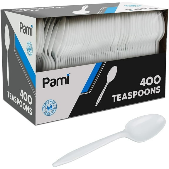PAMI Disposable Teaspoons Medium Weight Coffee Spoons Plastic Utensils, 400-Pack