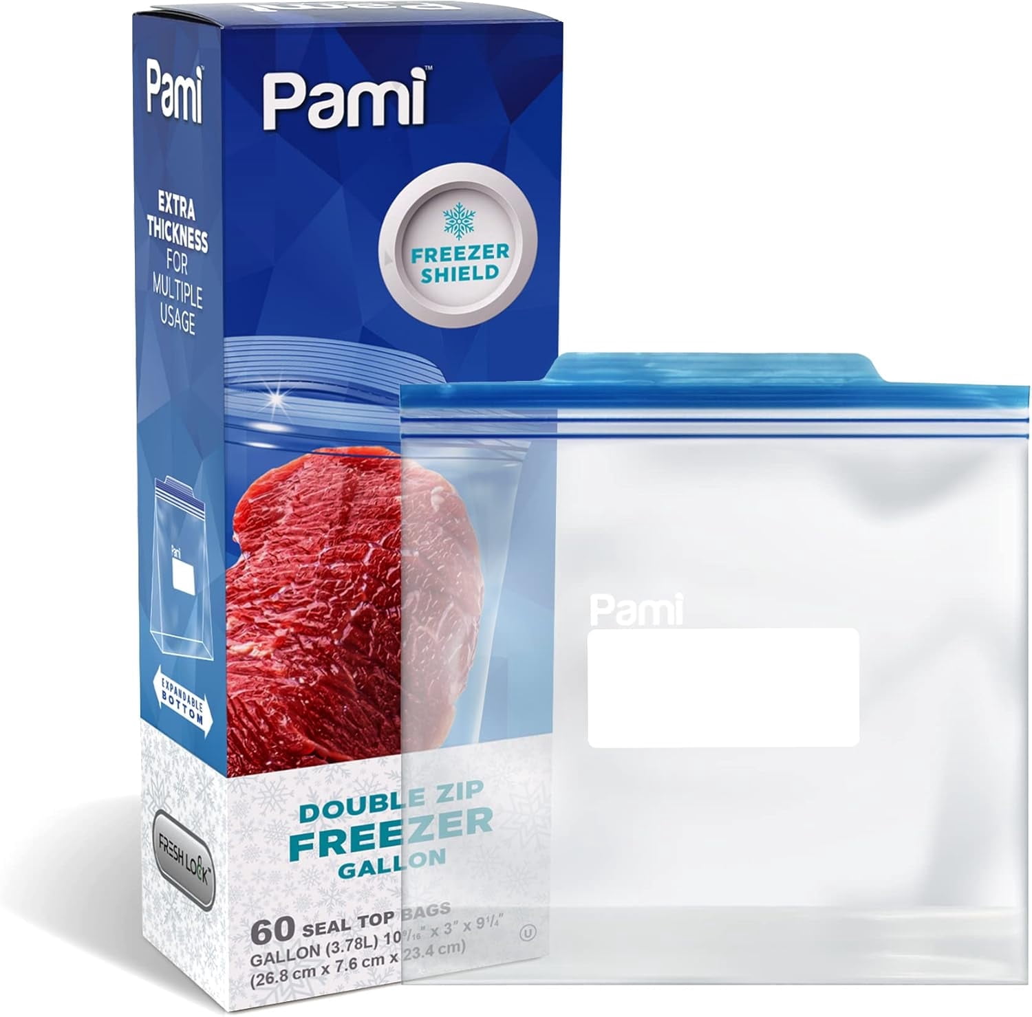 PAMI Food Storage Bag with Slider Zipper, 60 ct, Gallon Leakproof