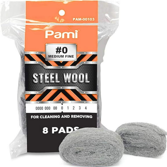 PAMI Grade #0 Medium Fine Steel Wool Pads:8 Pads