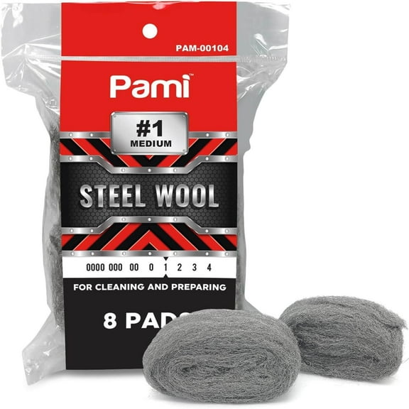PAMI Grade #1 Medium Fine Steel Wool Pads:8 Pads