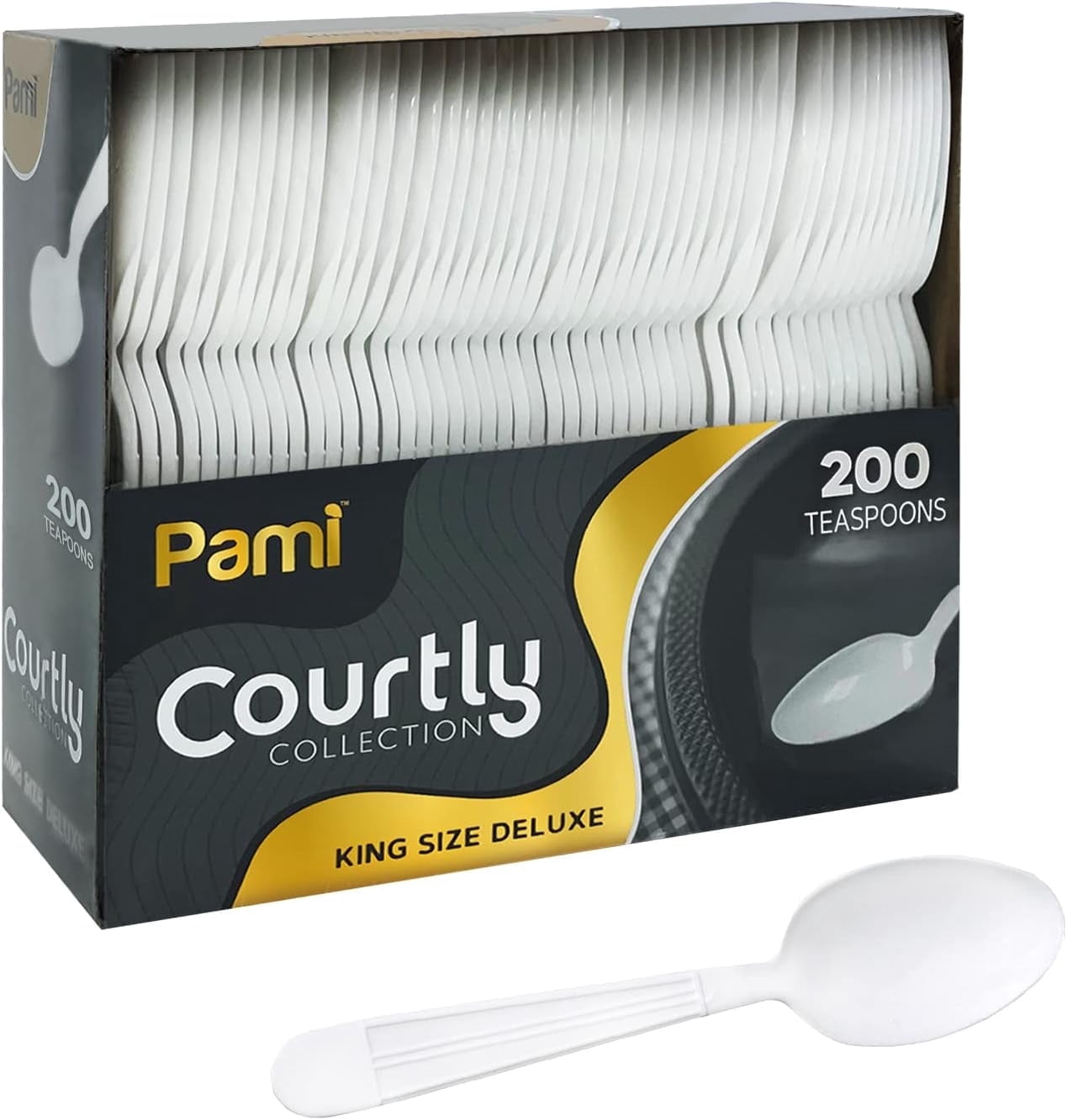 PAMI Heavy Duty Disposable White Plastic Teaspoons, 200 pack, Cutlery for Parties & Catering