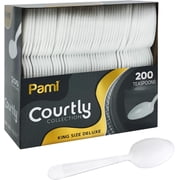 PAMI Heavy Duty Disposable White Plastic Teaspoons, 200 pack, Cutlery for Parties & Catering