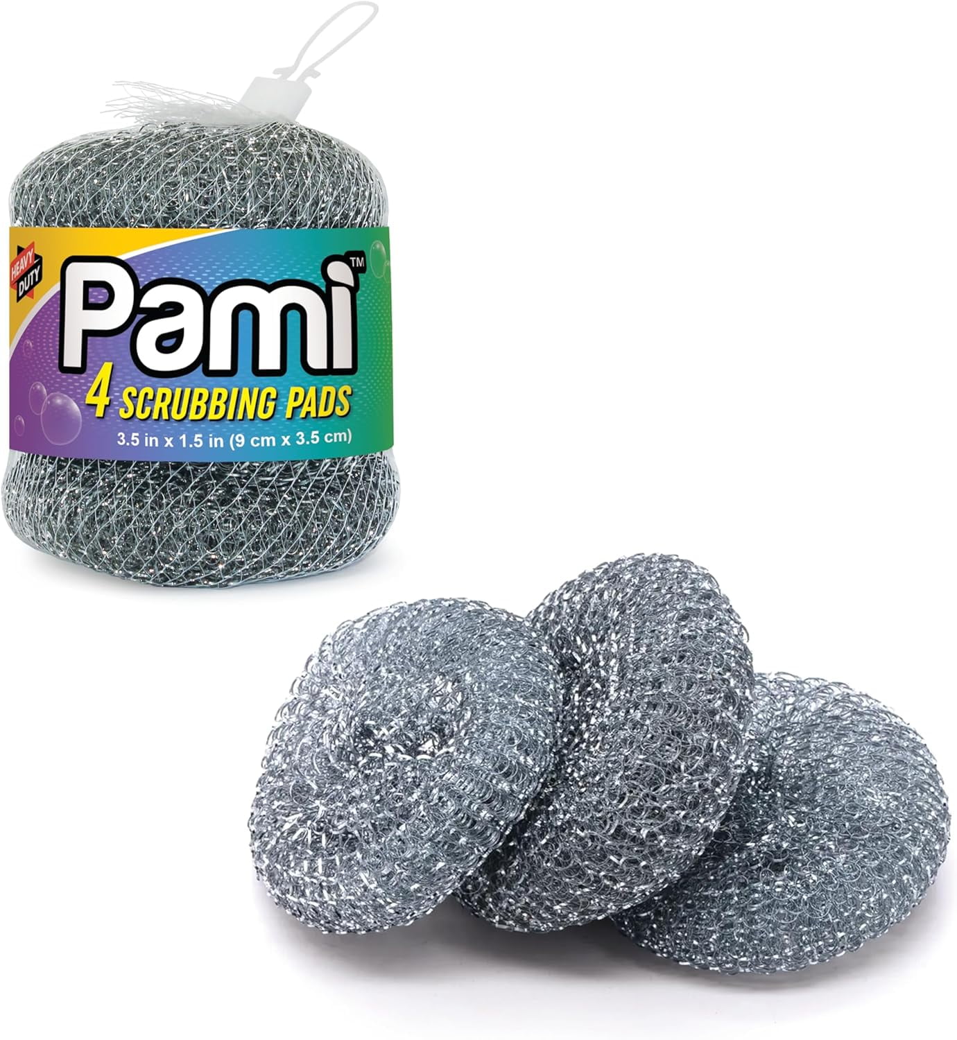 PAMI Heavy Duty Stainless Steel Scrubber Pads, 4 pack Non-Scratch Metal Steel Wool Dish Scrubbers